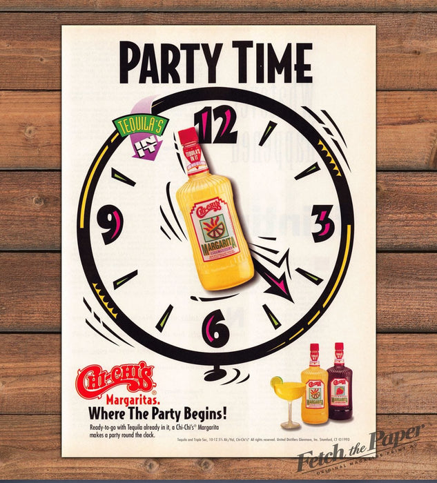 Chi-Chi's Margaritas Party Time Clock Tequila Print Ad 1993 1990s