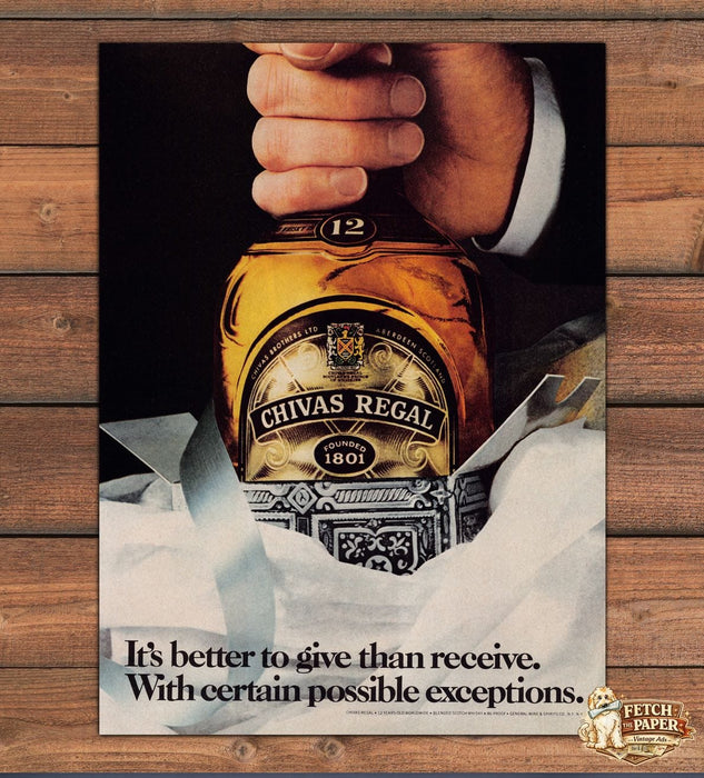 Chivas Regal 12 Year Scotch Whisky Gift Wrapped Bottle Print Ad 1979 1970s