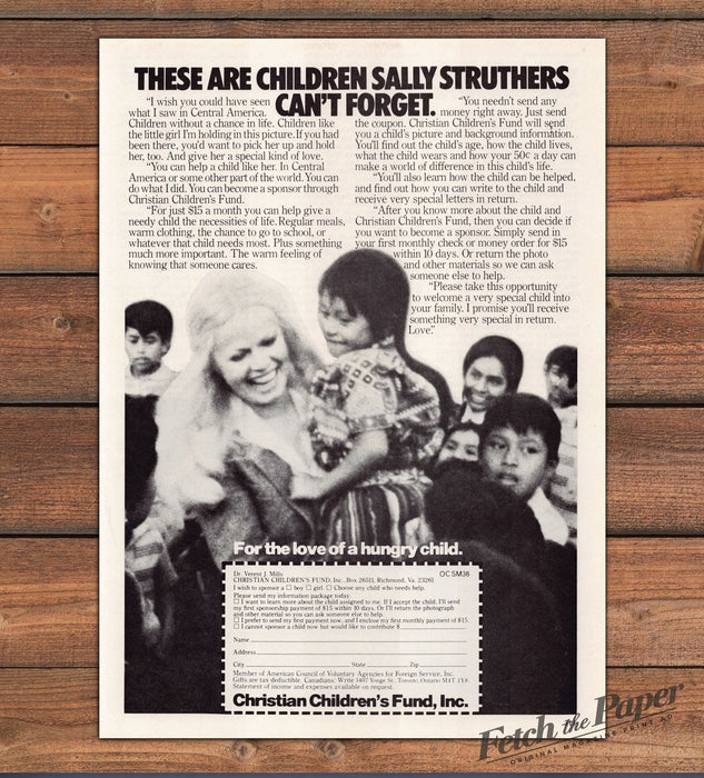 Christian Childrens Fund Sally Struthers Sponsor Child Print Ad 1979 1970s