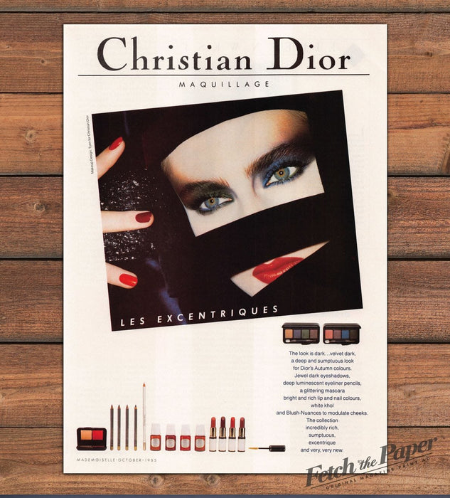 Christian Dior Les Excentriques Velvet Dark Makeup Red Lips Print Ad 1985 1980s