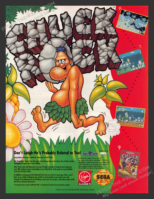 Chuck Rock Video Game 1990s Print Advertisement Ad 1991