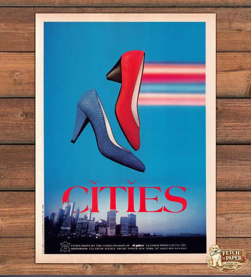 Cities Shoes 1980s Print Advertisement 1984 NYC Skyline Twin Towers