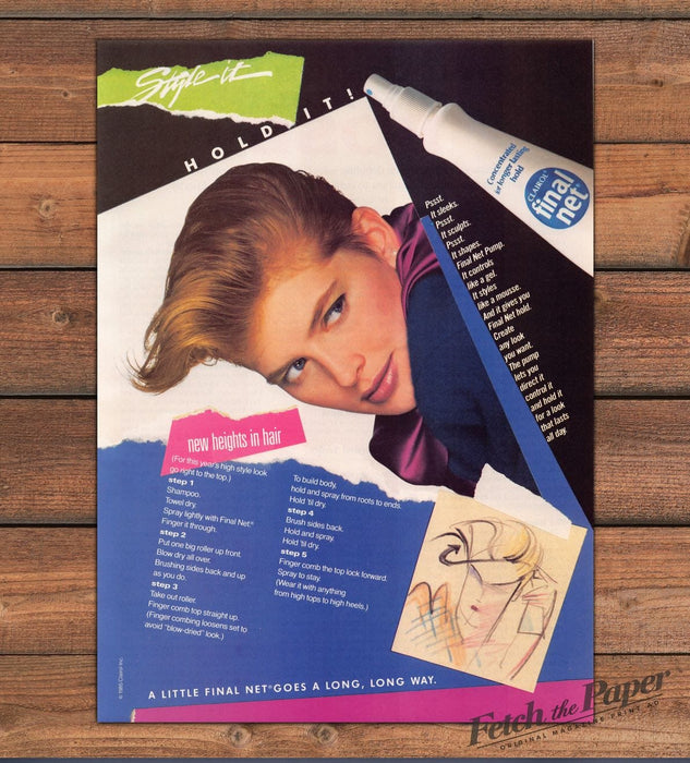 Clairol Final Net Hairspray Style It Hold It Print Ad 1986 1980s