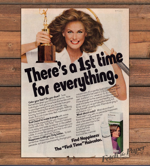 Clairol Happiness Haircolor Tennis Trophy 1st Time Print Ad 1979 1970s