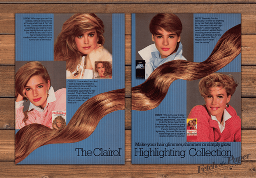 Clairol Highlighting Collection Hairpainting Big Hair Print Ad 1985 1980s (2pgs)