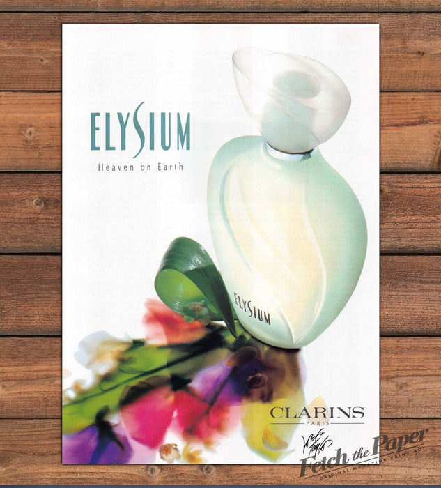 Clarins Elysium Perfume "Heaven On Earth" Dreamy Floral Print Ad 1994 1990s