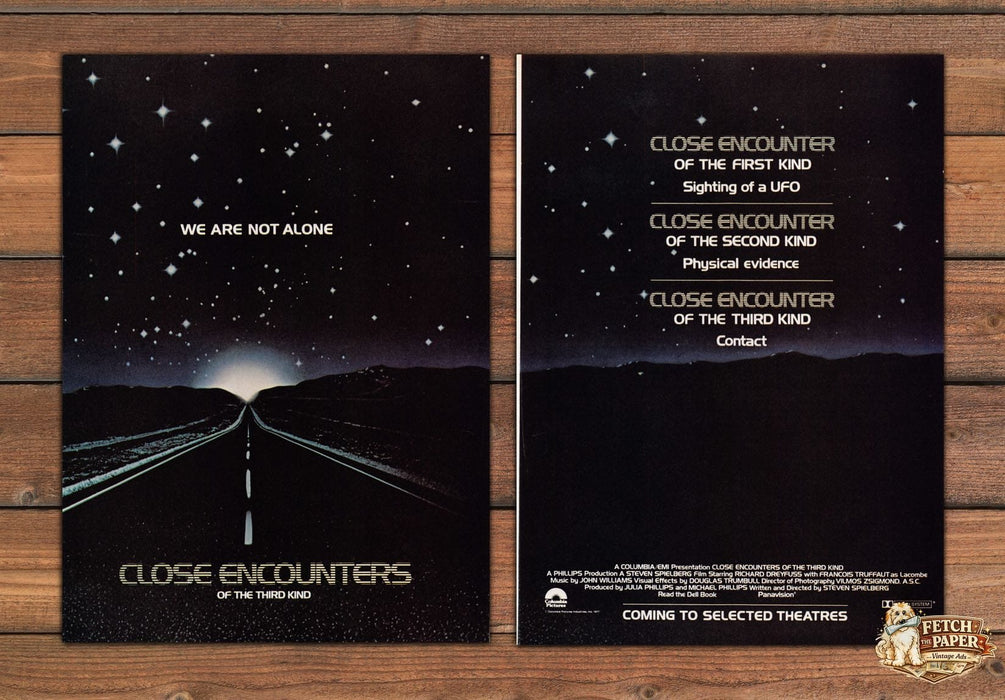 Close Encounters Third Kind Movie Not Alone Print Ad 1977 1970s (2pgs)