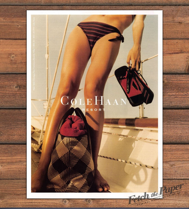 Cole Haan Resort Legs Bikini Sailboat Tote Bag Sandals Print Ad 1999 1990s