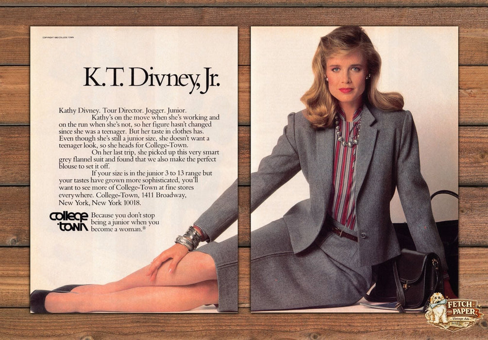 College-Town K.T. Divney Grey Flannel Suit Career Print Ad 1983 1980s (2pgs)