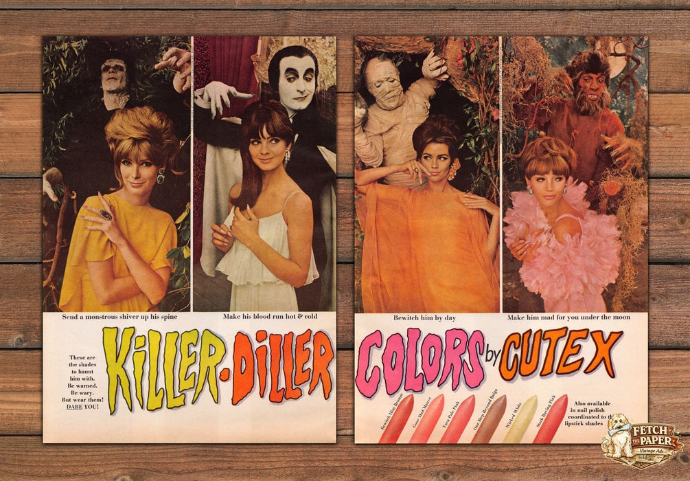 Colors By Cutex Killer Diller Nail Polish Monster Print Ad 1966 1960s (2pgs)