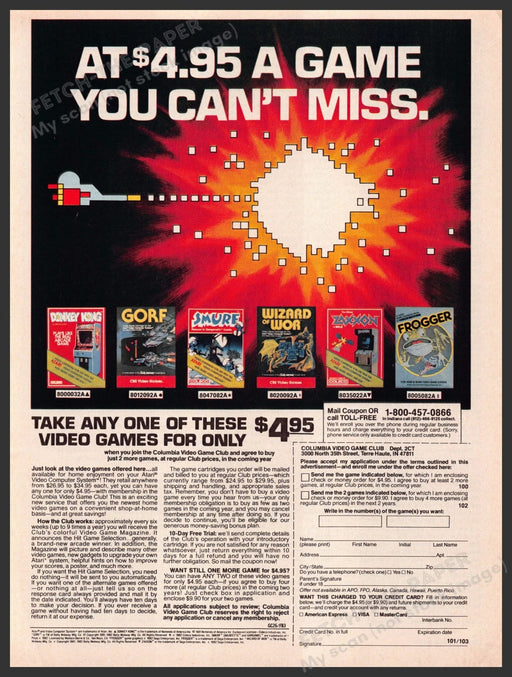 Columbia Video Game Club 1980s Magazine Print Advertisement 1983