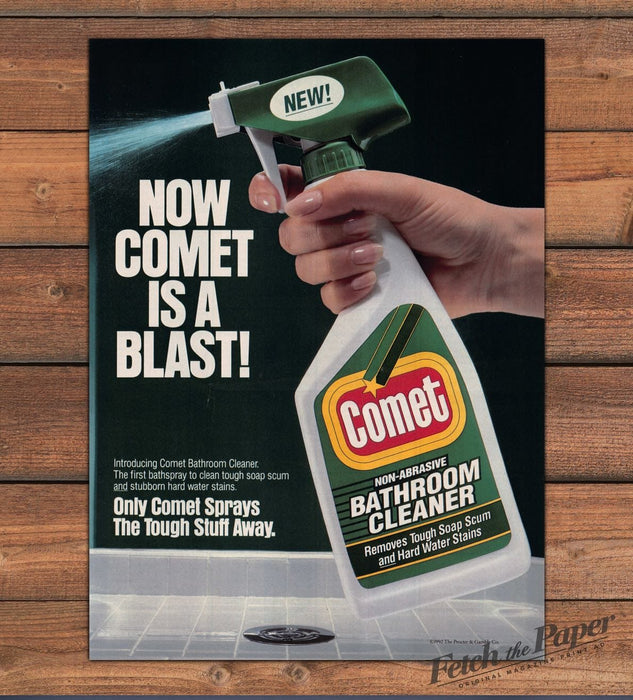 Comet Bathroom Cleaner Spray Bottle New Blast Print Ad 1993 1990s