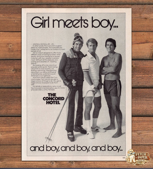 Concord Hotel Girl Meets Boy Ski Tennis Swim Print Ad 1979 1970s