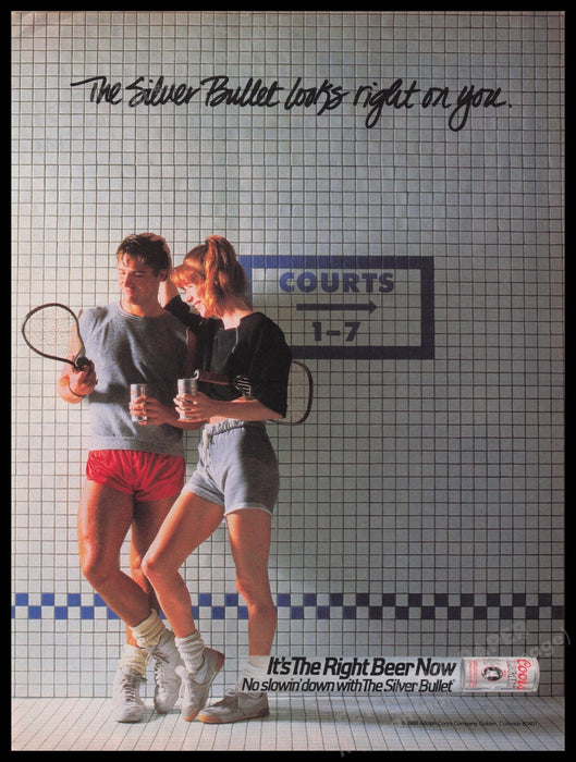 Coors Beer 1980s Print Advertisement Ad 1988 Couple Squash Legs Fetch the Paper!