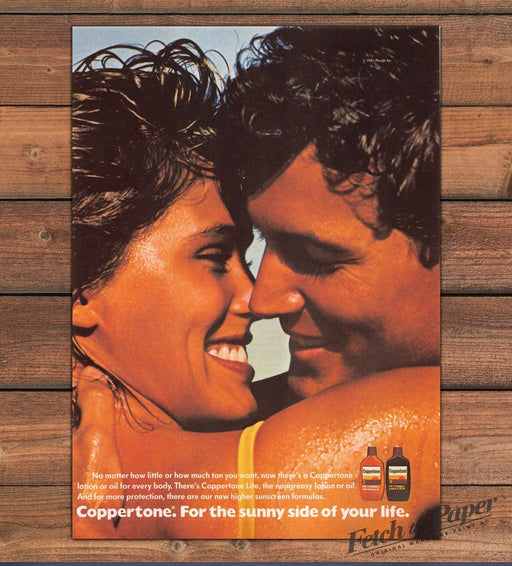 Coppertone 1980s Magazine Print Advertisement 1985 Sunscreen Kissing Couple Skin