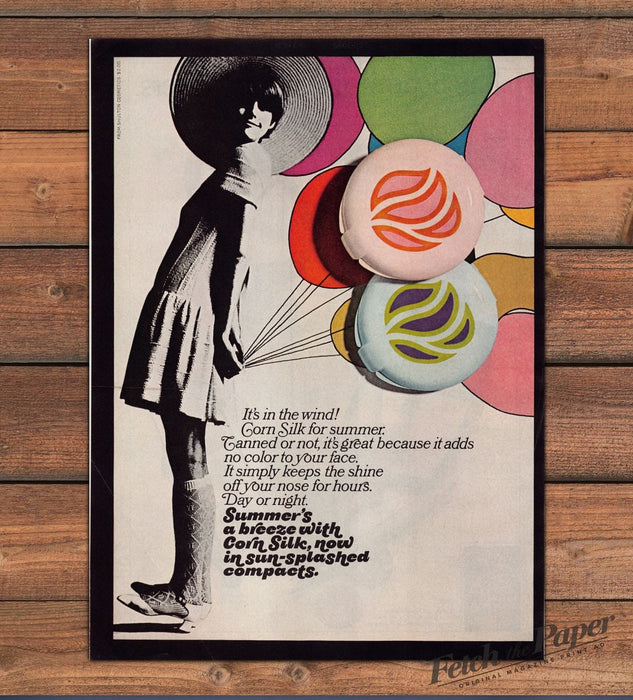 Corn Silk Face Powder Compact Balloons Mod Illustration Print Ad 1968 1960s
