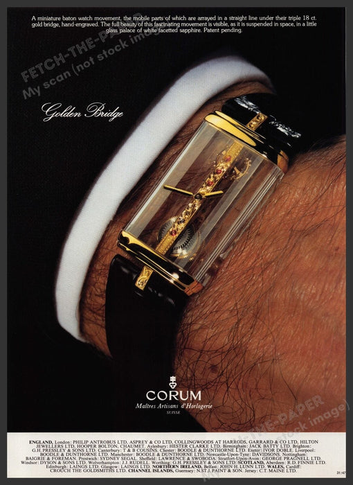 Corum Watches Golden Bridge 1980s Print Advertisement Ad 1982 Fetch the Paper!