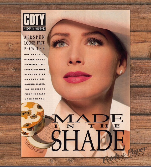 Coty Airspun Powder Blonde Model White Hat Pink Lips Print Ad 1993 1990s
