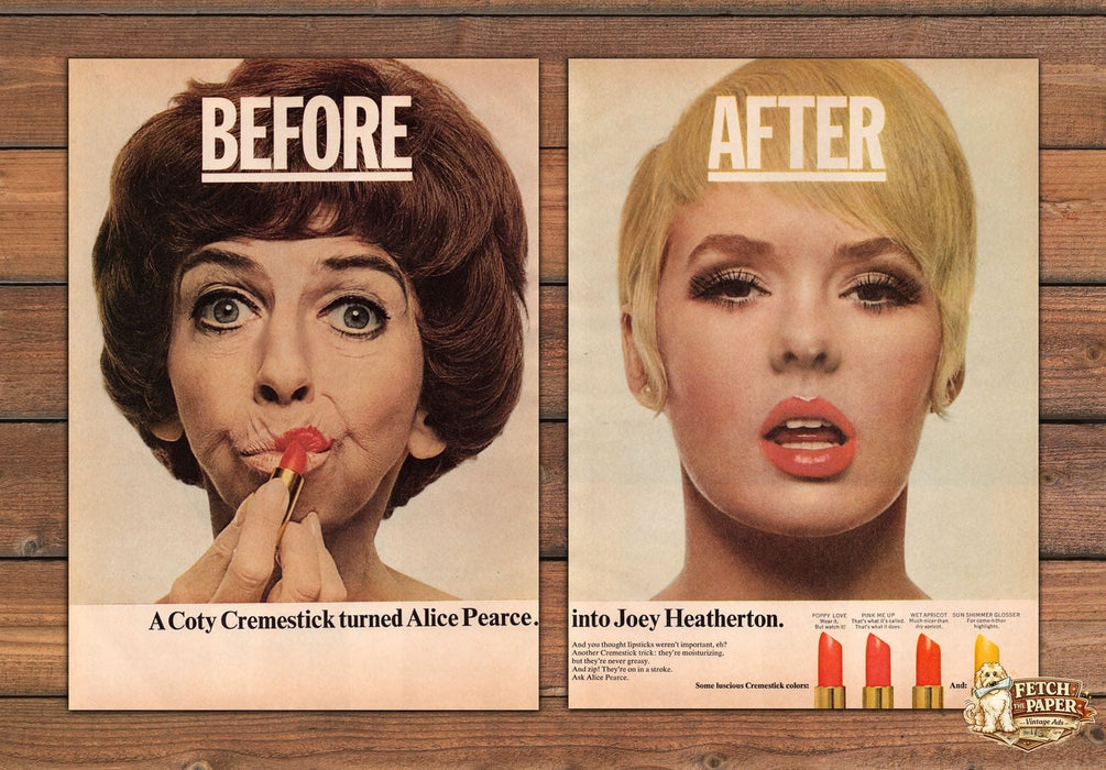 Coty Cremestick Lipstick Alice Pearce Joey Heatherton Print Ad 1966 1960s (2pgs)