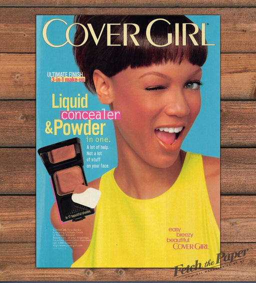 Cover Girl 1990s Print Advertisement 1998 Cosmetics Tyra Banks Fashion Model
