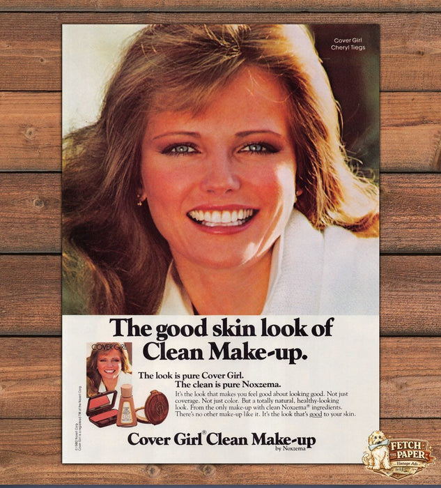 Cover Girl Cheryl Tiegs Clean Make-Up Noxzema Cosmetics Print Ad 1981 1980s