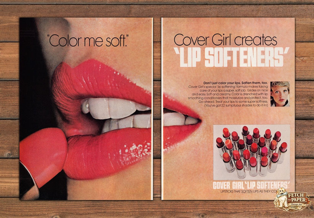 Cover Girl Color Me Soft Close Up Lips Print Ad 1978 1970s (2 Pages)