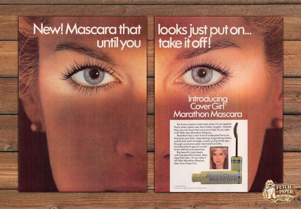 Cover Girl Marathon Mascara Blue Eye Close Up Print Ad 1980 1980s (2pgs)