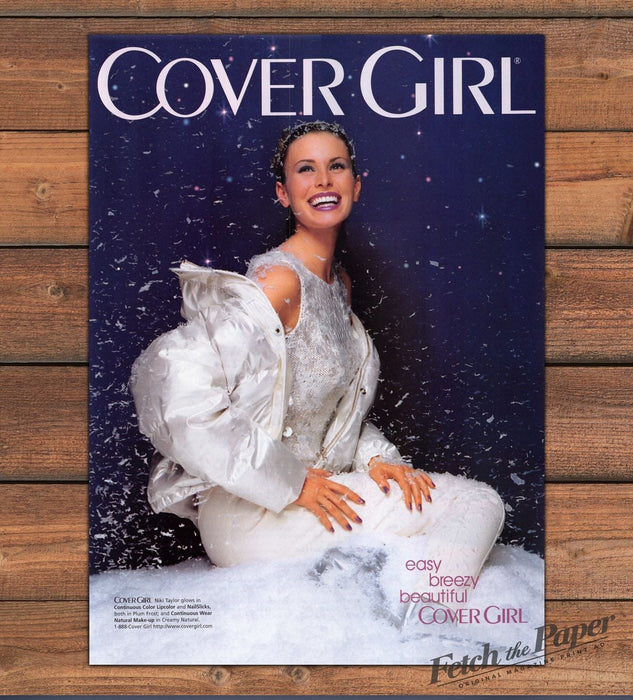 Cover Girl Niki Taylor Snow White Puffer Jacket Easy Breezy Print Ad 1997 1990s