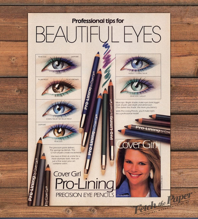 Cover Girl Pro-Lining Eye Pencils Christie Brinkley Print Ad 1987 1980s