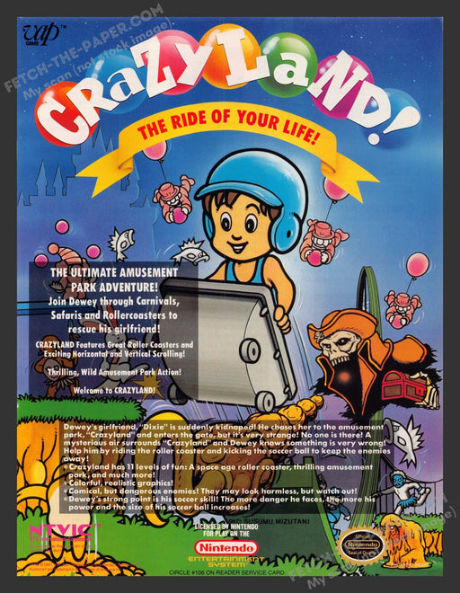 Crazyland: The Ride of Your Life Video Game 1990s Print Advertisement Ad 1991