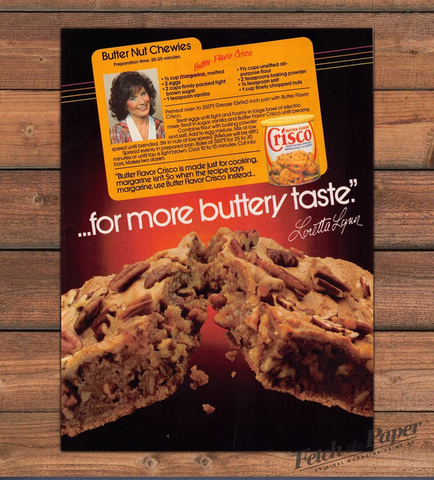 Crisco Butter Flavor Loretta Lynn Butter Nut Chewies Recipe Print Ad 1987 1980s
