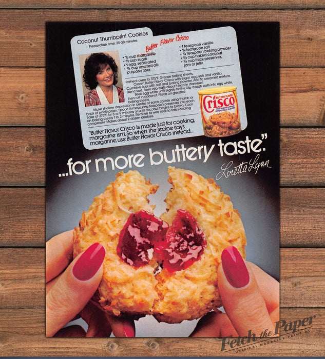 Crisco Coconut Thumbprint Cookies Loretta Lynn Recipe Print Ad 1986 1980s