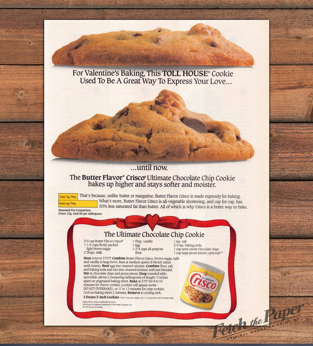 Crisco Ultimate Chocolate Chip Cookie Valentine Recipe Print Ad 1993 1990s
