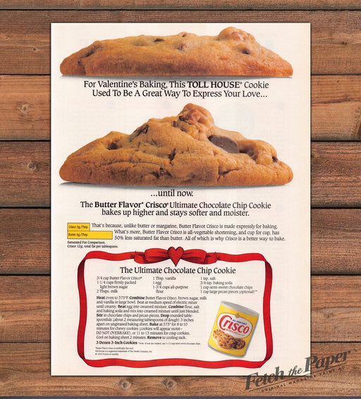 Crisco Ultimate Chocolate Chip Cookie Valentine Recipe Print Ad 1993 1990s