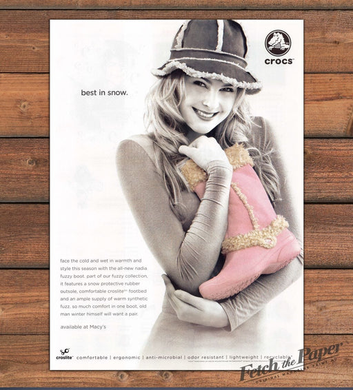 Crocs Nadia Fuzzy Boot Pink Winter Hat Best in Snow Print Ad 2008 2000s