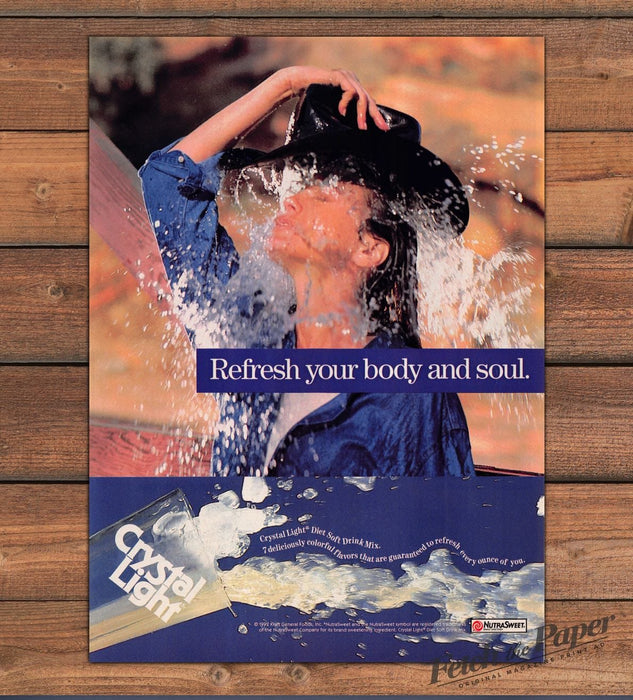 Crystal Light Drink Mix Woman Water Splash Cowboy Hat Print Ad 1992 1990s