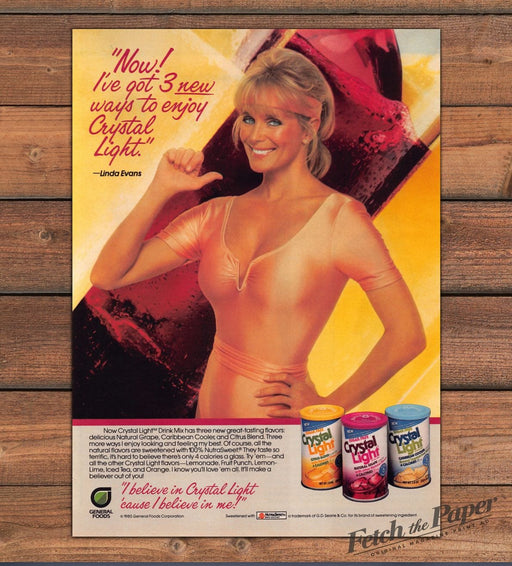 Crystal Light Linda Evans 1980s Print Advertisement Ad 1985 Exercise Leotard
