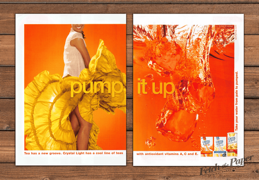 Crystal Light Teas Pump It Up Yellow Ruffle Skirt Print Ad 2008 2000s (2pgs)