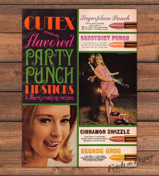 Cutex Flavored Party Punch Lipsticks Cinnamon Swizzle Eggnog Print Ad 1965 1960s