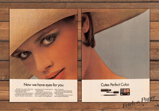Cutex Perfect Color Eyes For You Straw Hat Eyeshadow Print Ad 1985 1980s (2pgs)