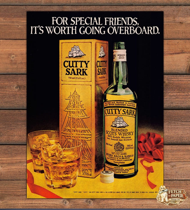 Cutty Sark Blended Scots Whisky Gift Box Ribbon Ship Print Ad 1979 1970s