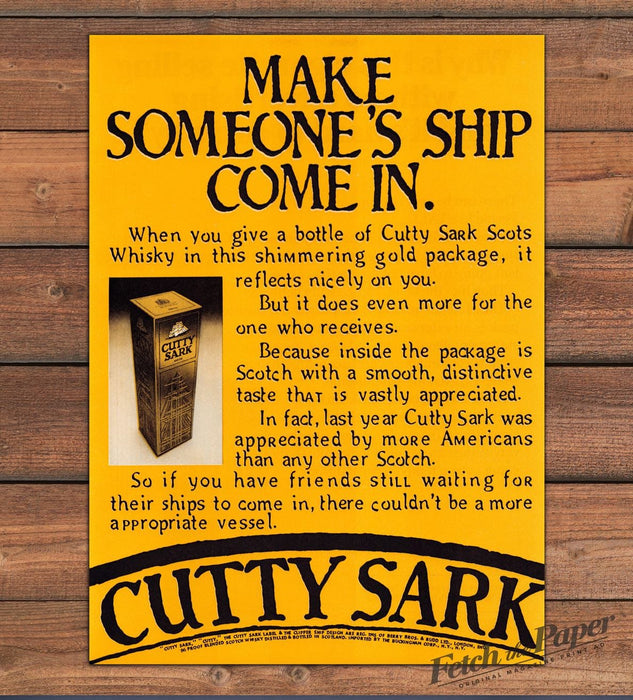 Cutty Sark Scotch Whisky Make Someones Ship Come In Gold Print Ad 1977 1970s