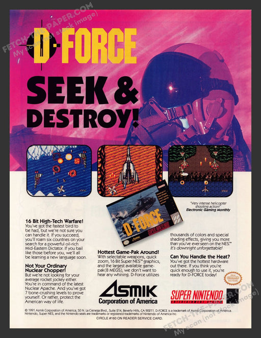 D-Force Video Game 1990s Print Advertisement Ad 1991