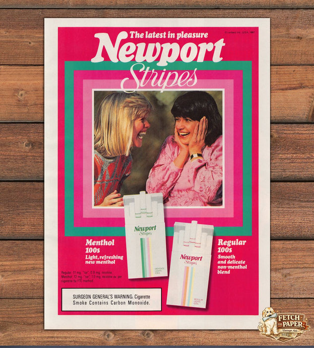 Newport Stripes Menthol Cigarettes Friends Laughing Print Ad 1988 1980s