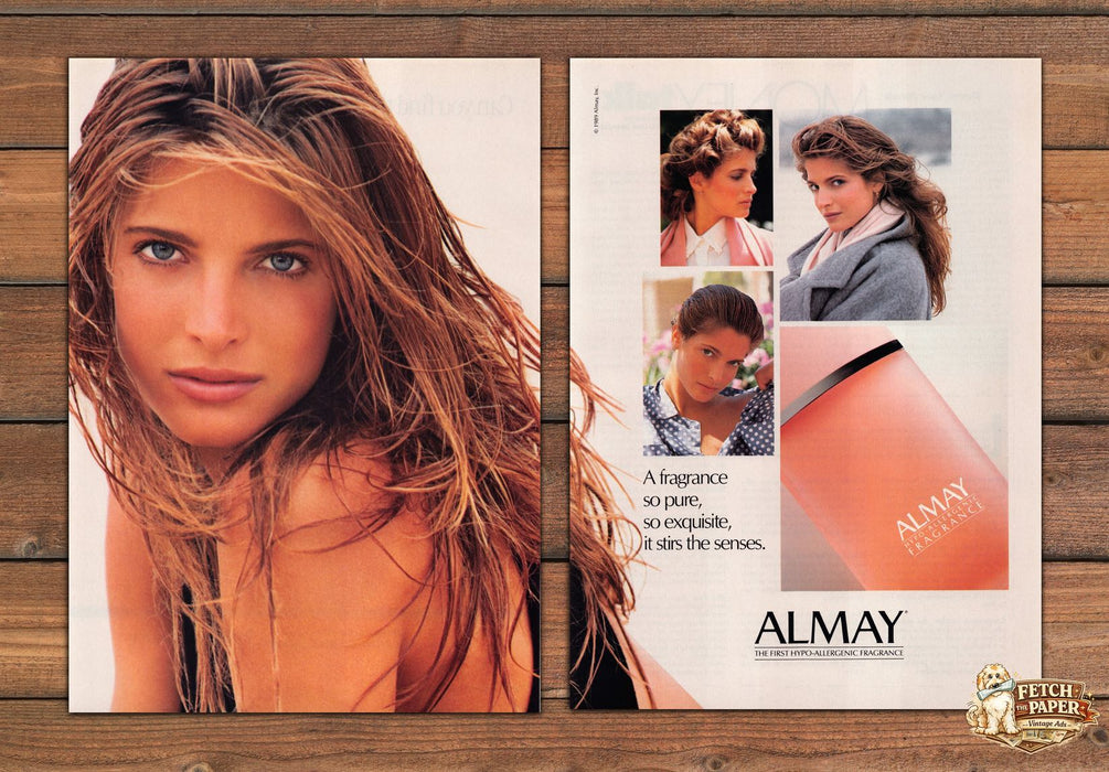 Almay Hypo-Allergenic Fragrance Stephanie Seymour Print Ad 1989 1980s (2 pgs)