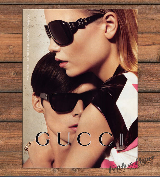 Gucci Sunglasses Couple Embrace Black Frames Blonde Model Print Ad 2008 2000s