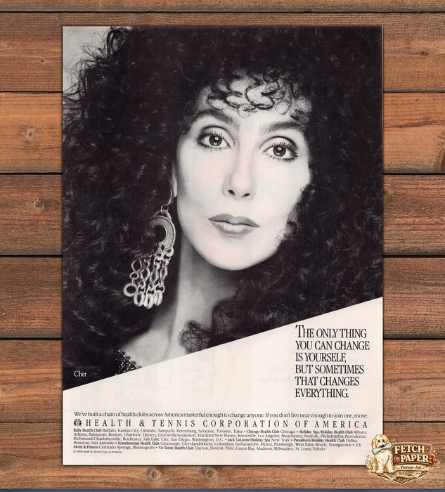 Health & Tennis Corp Cher Big Hair Close-Up Portrait Print Ad 1988 1980s