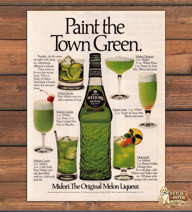 Midori Melon Liqueur Cocktail Recipes Suntory Print Ad 1981 1980s