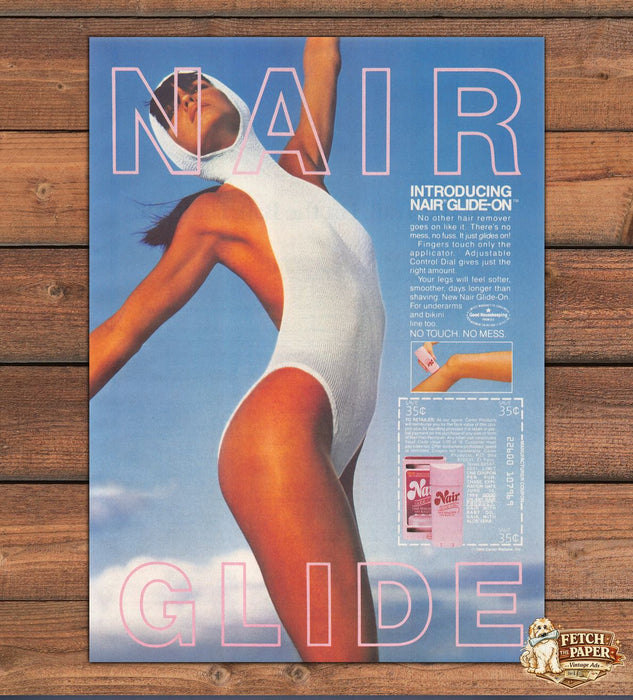 Nair Glide-On Bare Legs Leap Swimsuit Print Ad 1988 1980s
