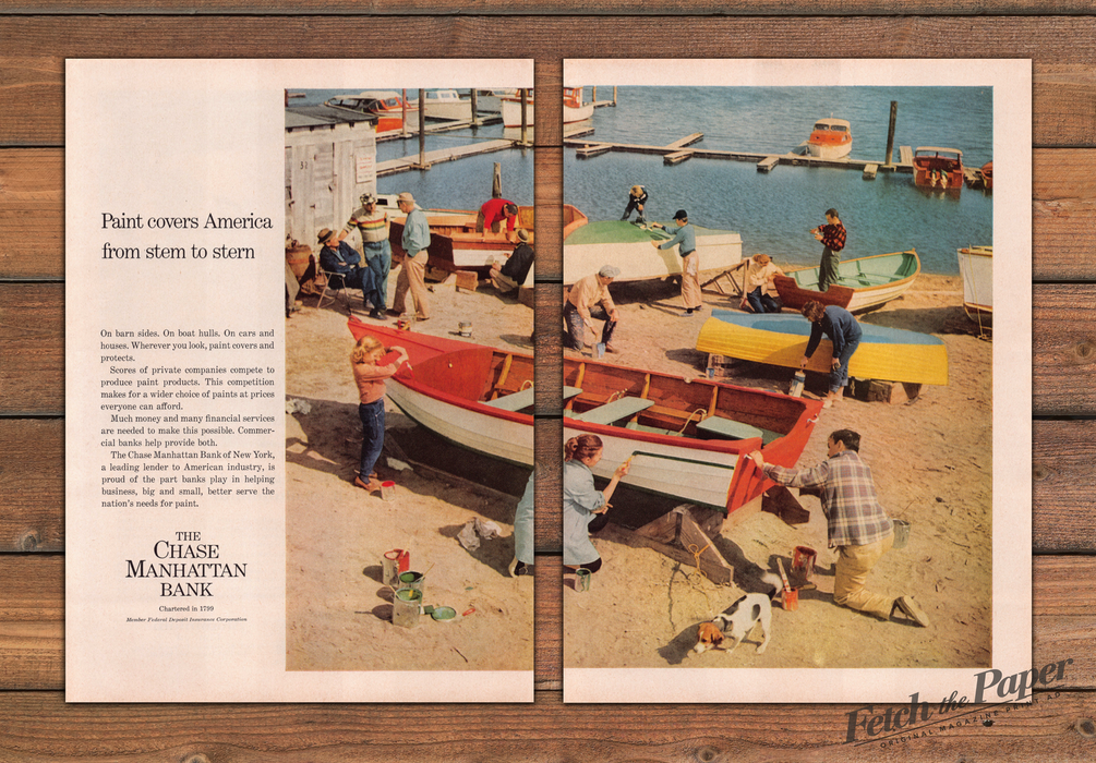 Chase Manhattan Bank Paint Covers America Boats Print Ad 1959 1950s (2pgs)